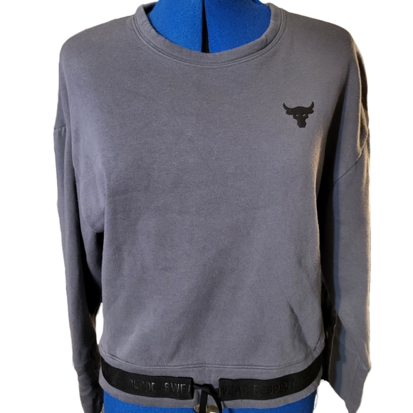 Under Armour Project Rock Charcoal & Black Crew Neck Training Sweatshirt sz S - Picture 1 of 8